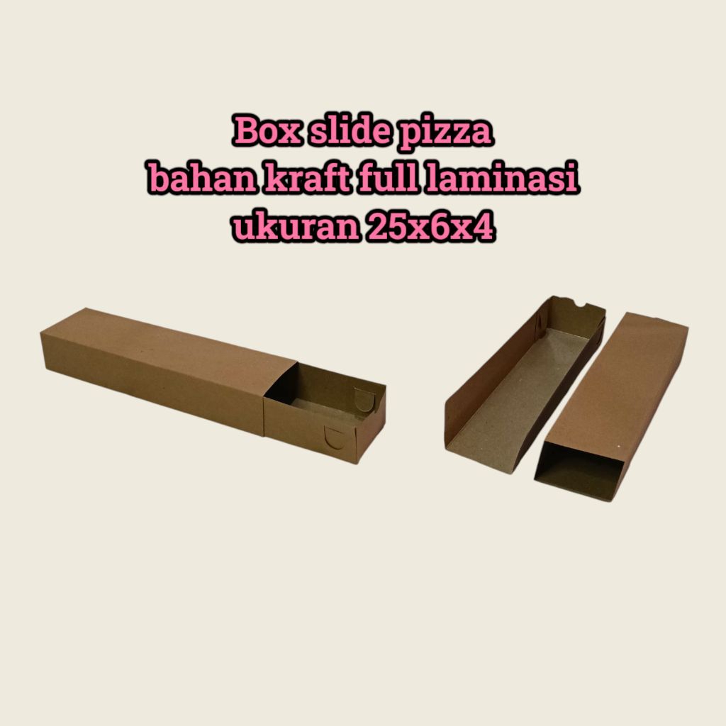 Box pizza sliding/slide bahan kraft full laminasi ukuran 25x6x4