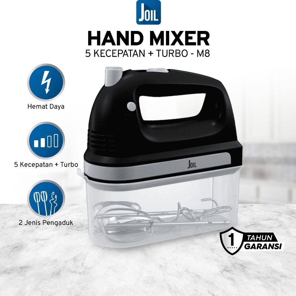 Joil Hand Mixer 5 Kecepatan + Turbo Stainless Steel Food Grade Daya Rendah - M8