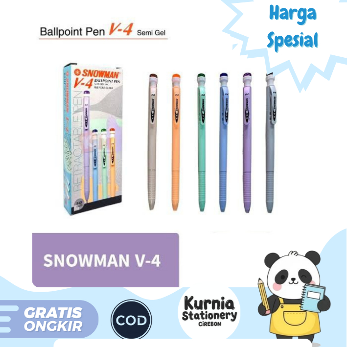 

Snowman Ballpoint Pen Semi Gel Ink Fine Point 0.5mm V-4 / Pulpen Gel (Satuan)