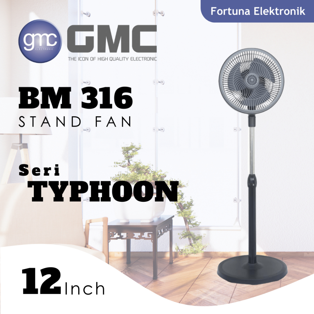 GMC Typhoon BM 316 Stand Fan 12 Inch Extra Kuat Low Watt