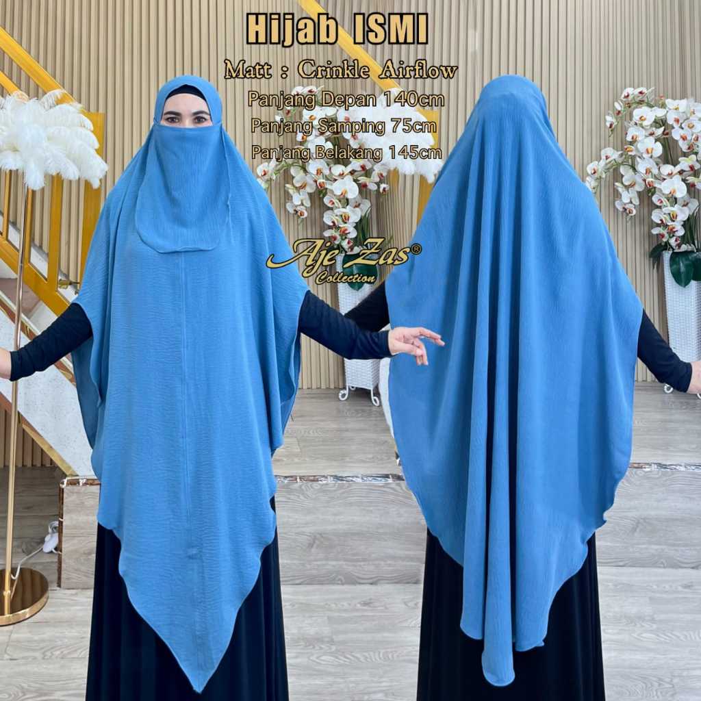 AJE ZAS - ISMI Hijab Khimar Jumbo Syar'i Lancip Tanpa Pet Free Cadar Tali Matt Crinkle Airflow