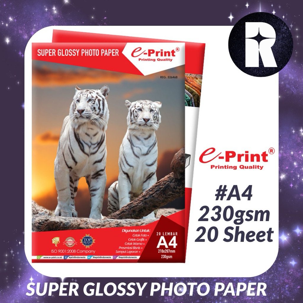 

E-PRINT KERTAS SUPER GLOSSY (ALUMINIUM PACK) 230GSM A4 20S (MACAN)