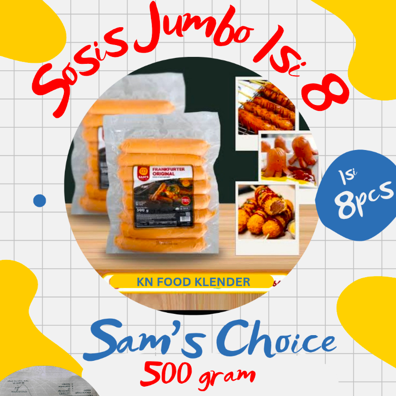 

Sosis bakar jumbo isi 8pcs Sosis goreng Sams Choice sosis frankfurter Sosis bratwurst 500grm