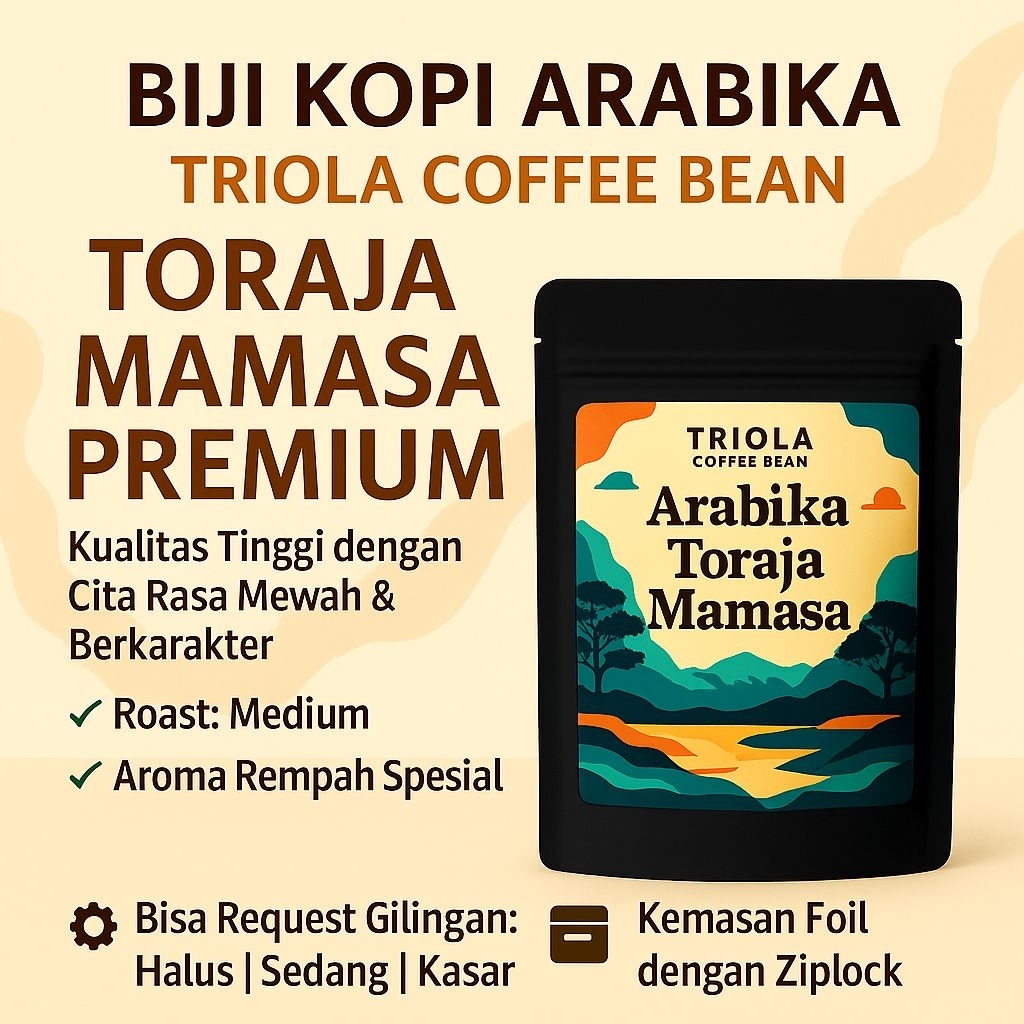 

Kopi Arabika Toraja Premium Medium Roast 100% Original – Triola Coffee 100g / 250g Biji atau Bubuk