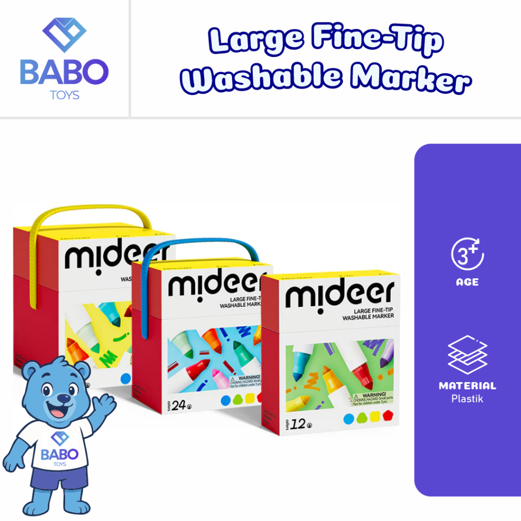 

Mideer Large Fine-Tip Washable Marker Mainan Edukasi Anak Spidol Isi 12