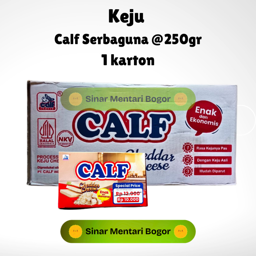 

Keju Cheddar CALF SERBAGUNA 200 gr --- 1 KARTON (8x8x200gr)