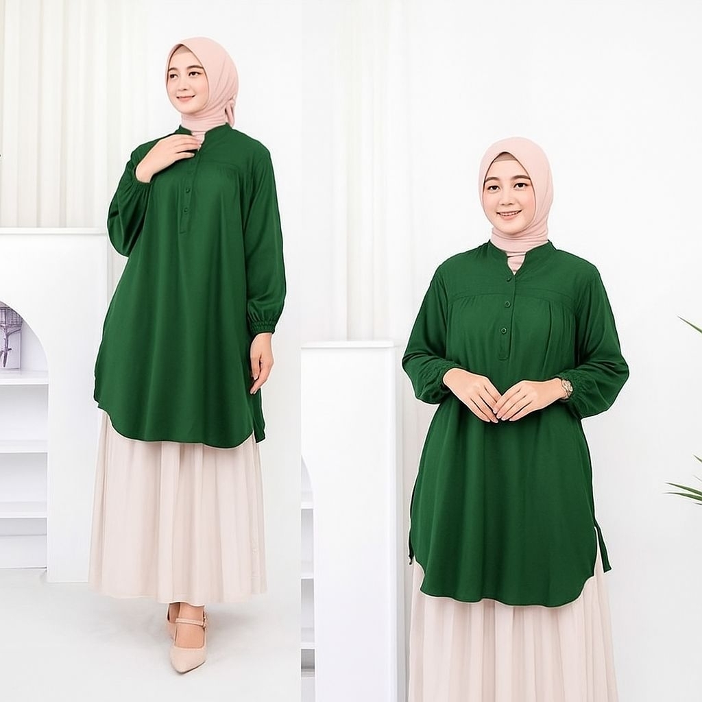 TUNIK POLOS KATUN RAYON VISCOSE JUMBO TEMBAK ADEM LEMBUT HIJAU BOTOL