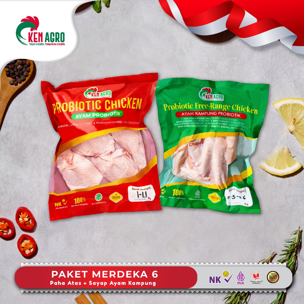 

Ken Agro Paket Merdeka 6 (Paha Atas Ayam Probiotik + Sayap Ayam Kampung) Frozen