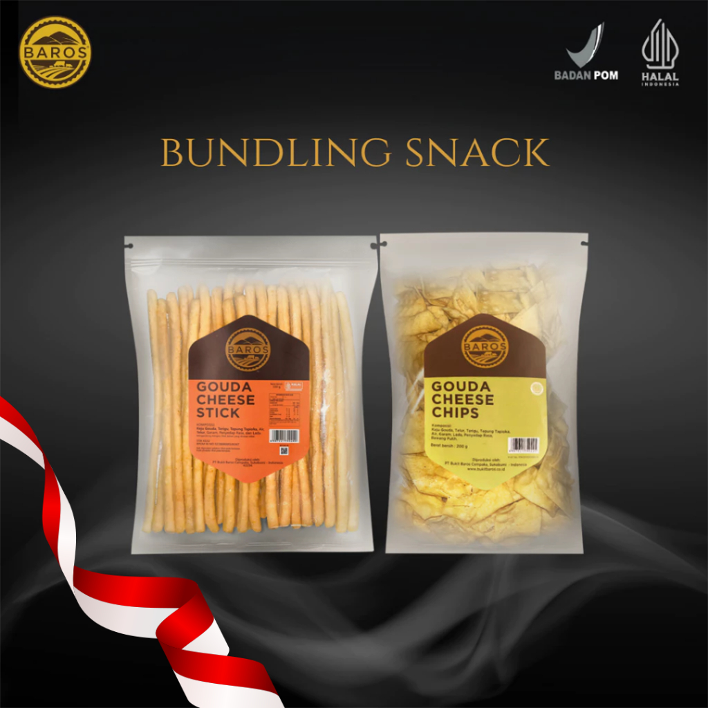 

Baros Bundling Gouda Cheese Stick + Gouda Cheese Chips | Cheese Stick Keju Asli Gouda Cemilan Renyah Snack Keju Stik Keju