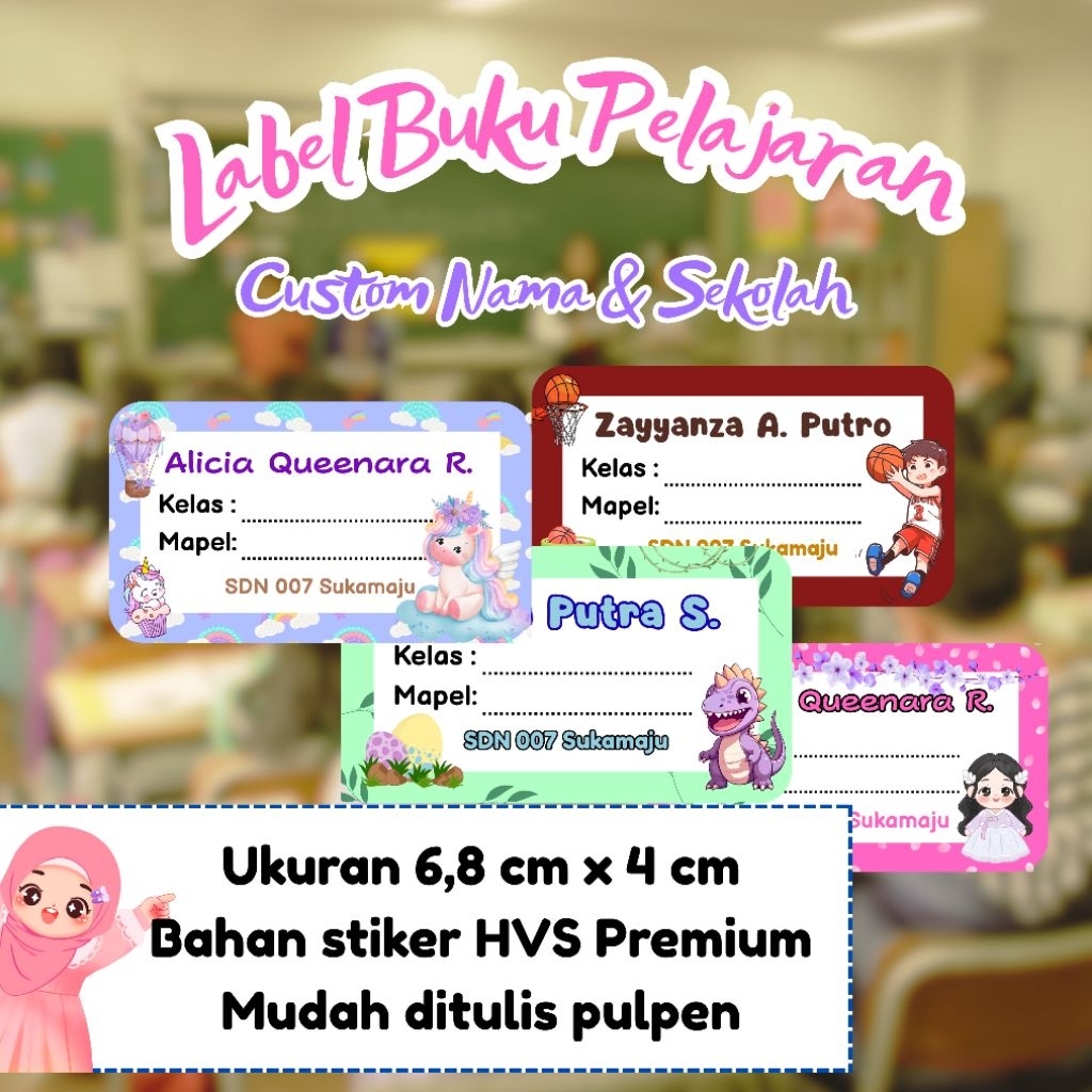 

Label Buku Pelajaran Custom Nama Sekolah | Stiker HVS Premium Mudah Ditulis Pulpen