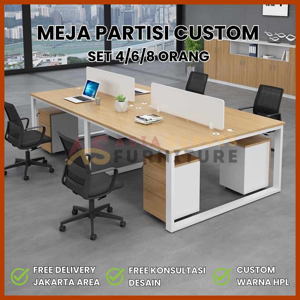 Meja Partisi Meja Sekat Kantor Custom Workstation Modern – Meja Set 4/6/8 Orang