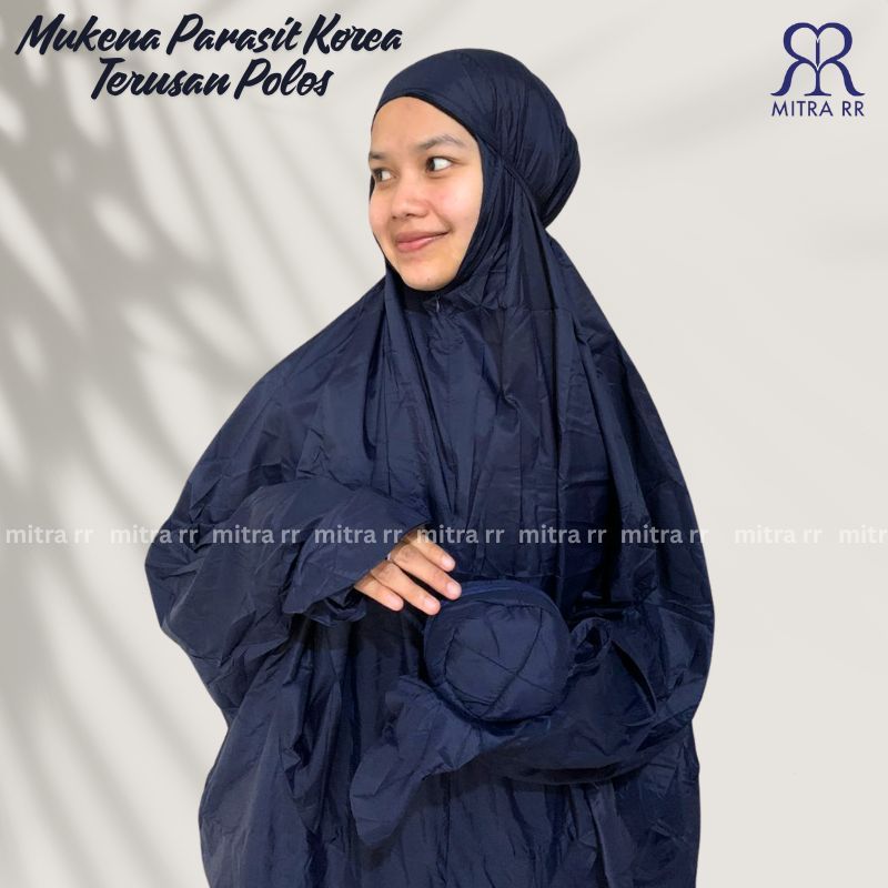 Mukena Travel Terusan Jumbo 2in1 | Mukena Dewasa Parasit Korea Premium Polos Mini Pouch
