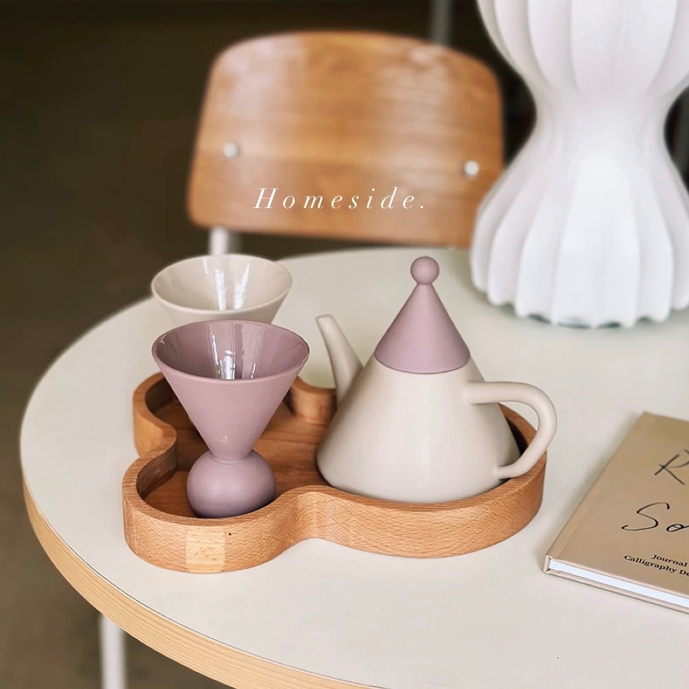 Set Gelas Cangkir Keramik Aesthetic Hiasan Putih Lilac Sage Cafe Kafe Unik Teh Kopi