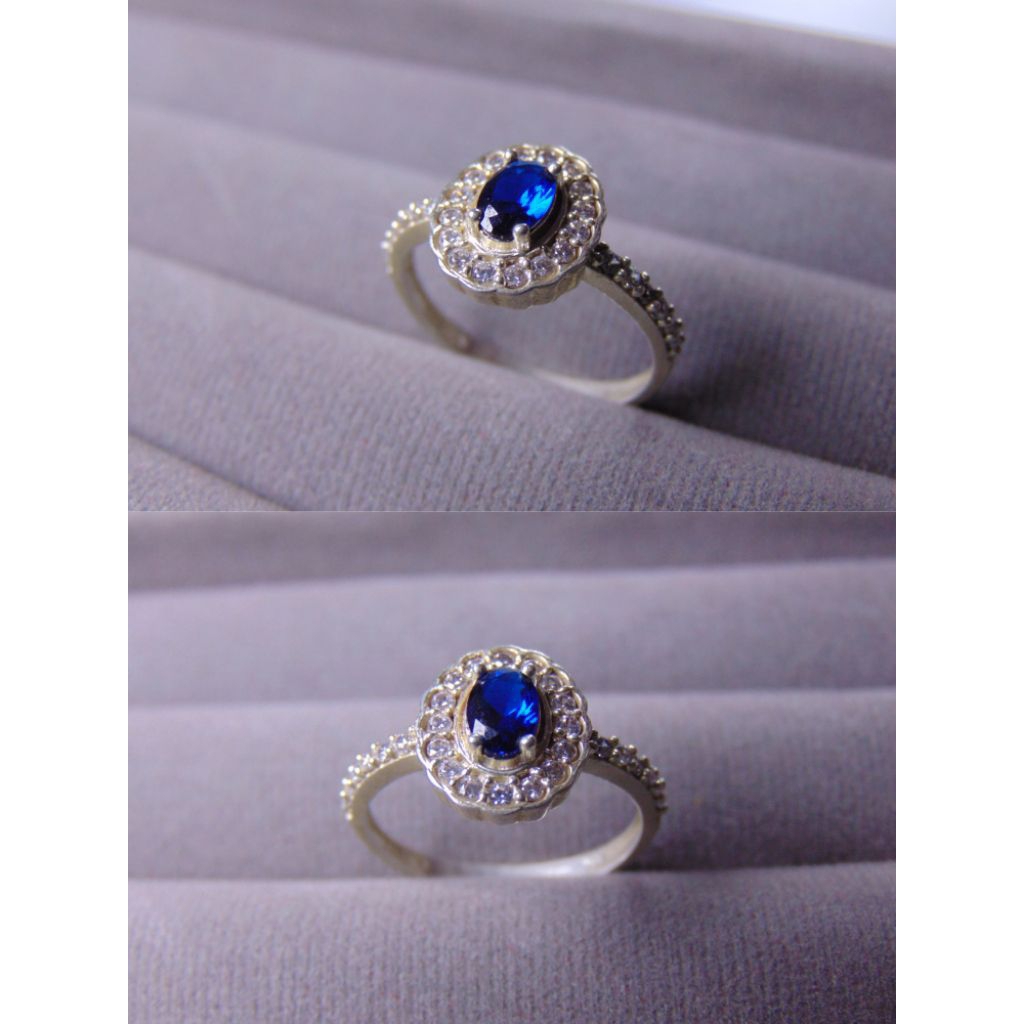 Cincin Mata Biru Tua Perak Asli 925/Cincin Wanita Dewasa/Cincin Permata Biru Tua/Cincin Fashion/Lapi