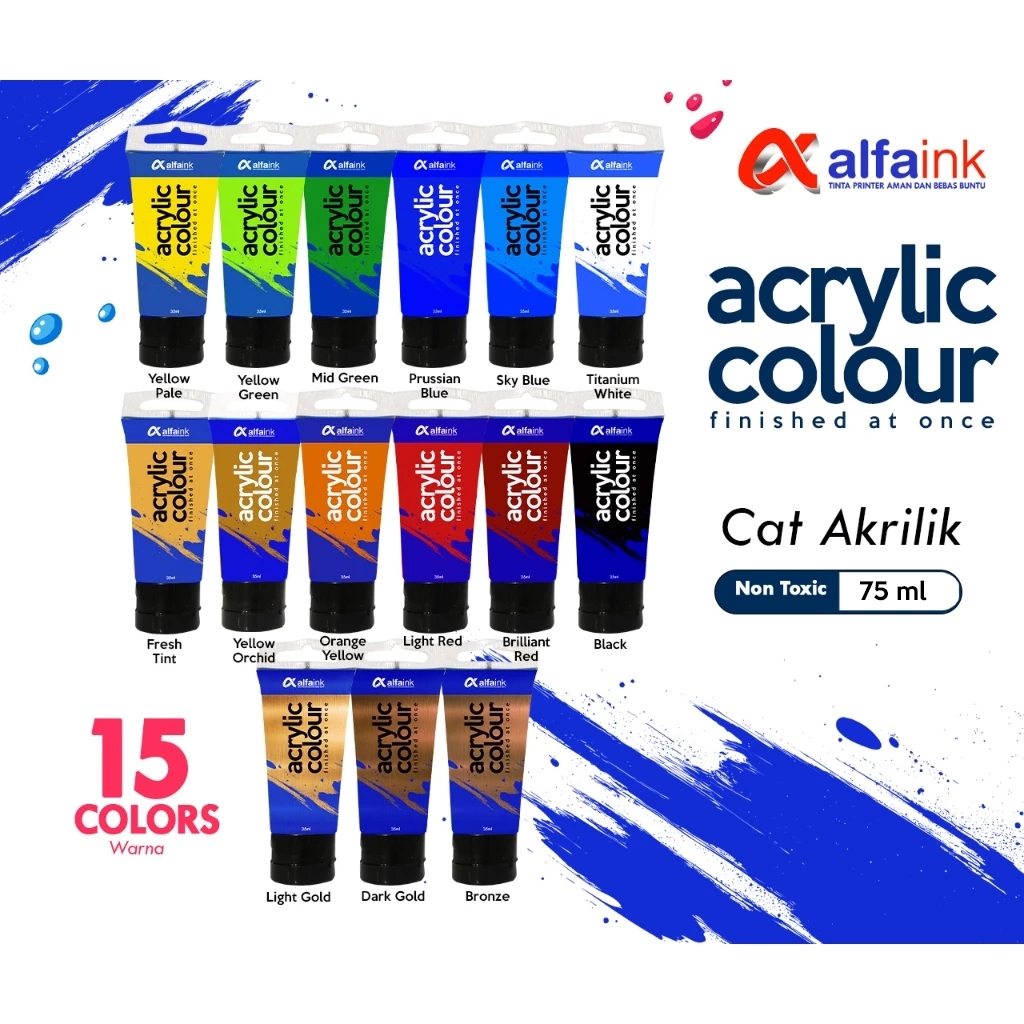 

ACRYLIC COLOUR ALFAINK 75ml SATUAN -CAT LUKIS CANVAS / CAT MELUKIS / CAT LUKIS AKRILIK ACRYLIC PAINT