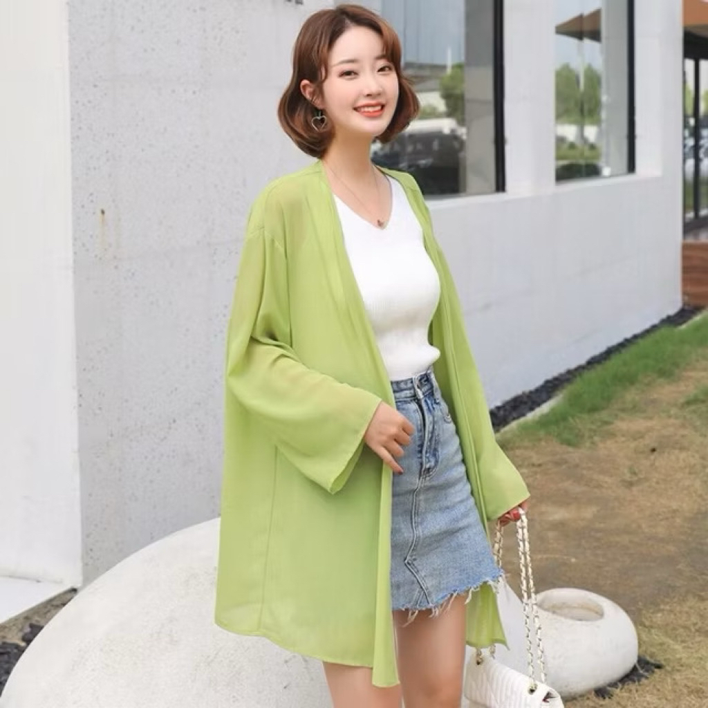 CARDIGAN PLAIN KOREA LUARAN SIFON TRANSPARAN OUTER POLOS CHIFFON