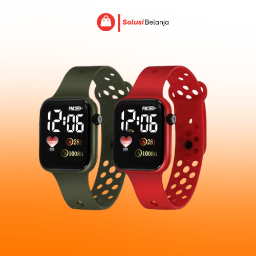 Jam Tangan Digital LED Wanita Dan Pria Strap Rubber Dial Kotak Tampilan Layar Besar Y1972