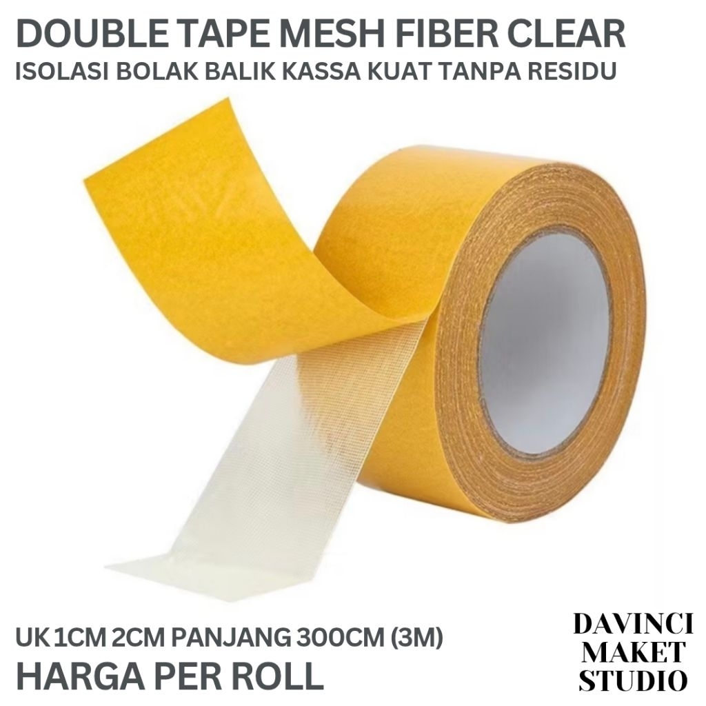 

(Yellow) Isolasi Perekat Kassa Bening Fiber Bolak Balik - Double Side Mesh Tape Clear Transparant Selotip Solatip Isolatip Maket Miniatur Diorama 20mm