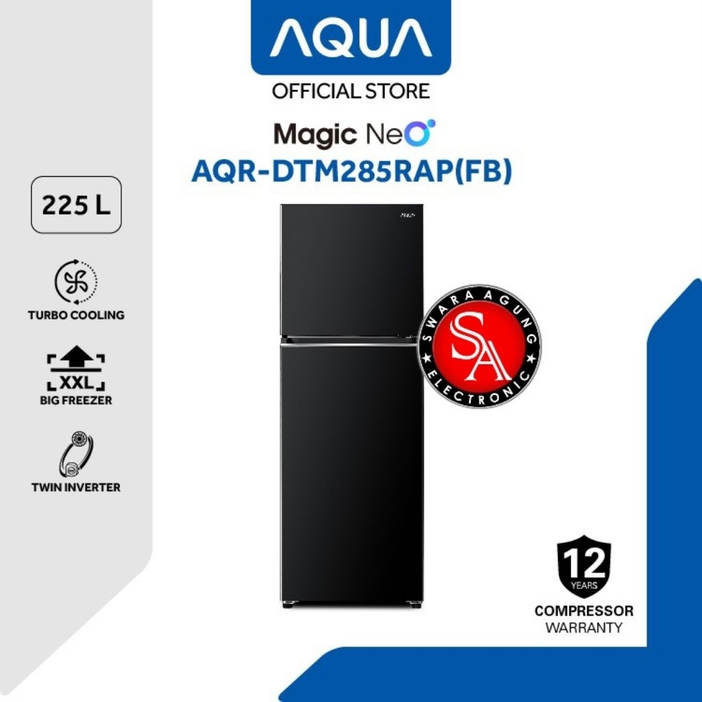 Kulkas 2 Pintu AQUA Type : AQR 285RAP - Inverter -Black Door - Khusus Medan