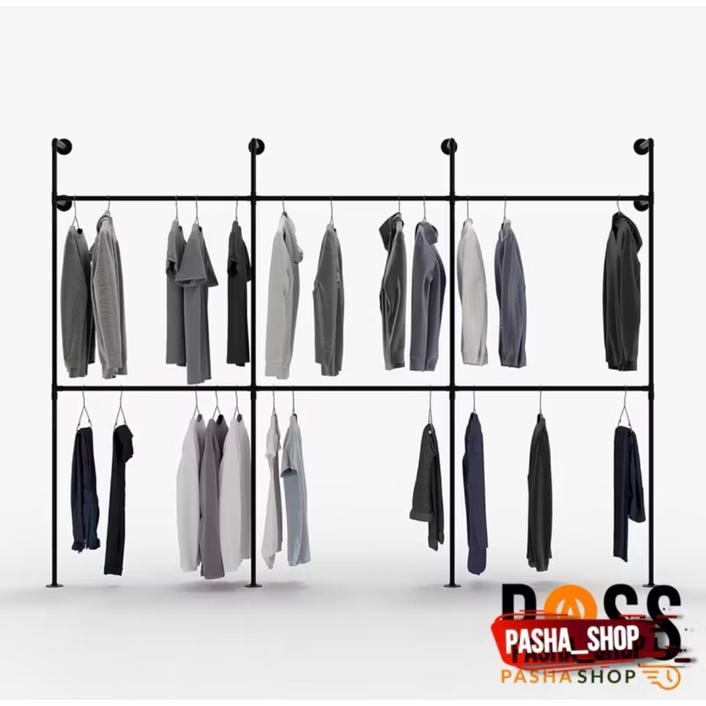 Rak industrial - rak gantungan baju - rak display - rak pipa besi