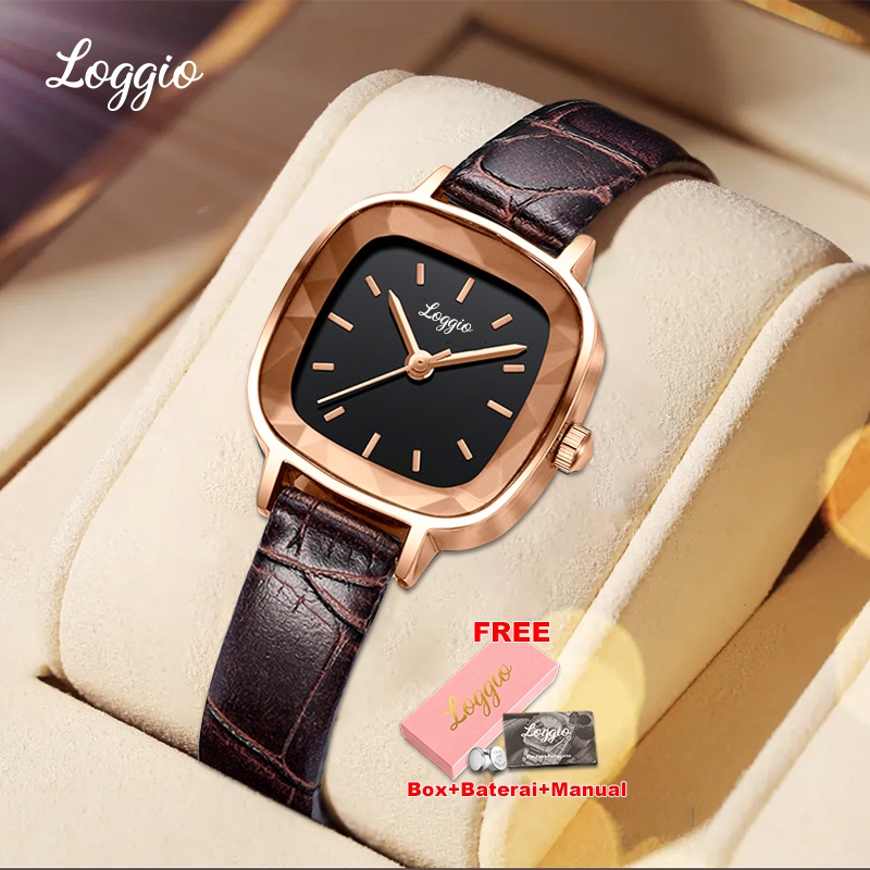 Loggio Jam Tangan Wanita Kecil Jam Original Jam Tangan Cewek Anggun Santai Square Dial Tali Kulit