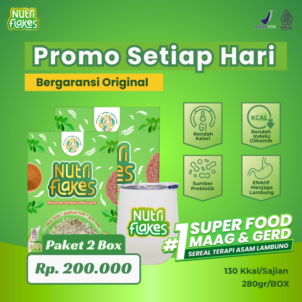 

lontong12 Nutriflakes Sereal Umbi Garut Ampuh Mengatasi Asam Lambung, Gerd, Maag 2 Box