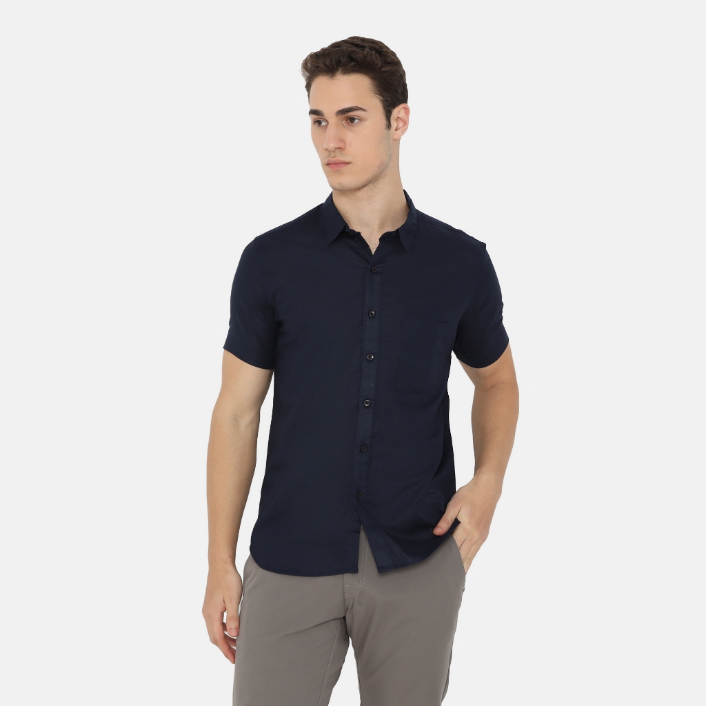 BAROSSO - Daytona Short Sleeve Regular Fit Casual Shirt | Kemeja Polos Lengan Pendek Kasual Pria - B