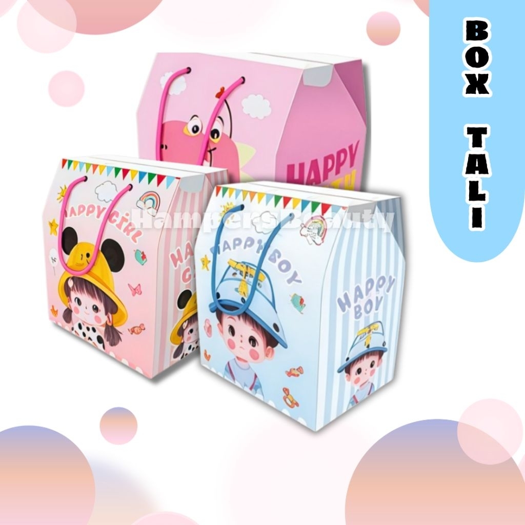 

(10 pcs) Box Tali Ulang Tahun Lucu Motif Karakter & Marble – Ukuran Kecil – 14x12x9 cm