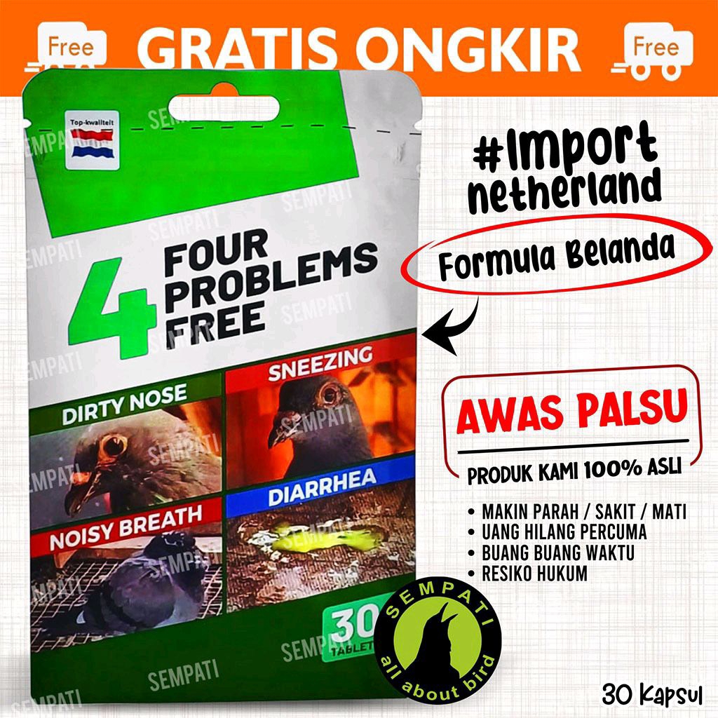 Obat Merpati Snot 4 Four Problems Free 30 Tablet Obat Burung Merpati Lomba Balap satu PERSACET
