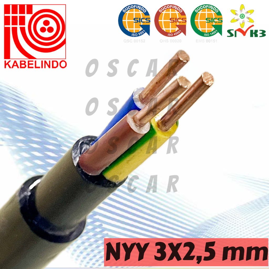 KABEL LISTRIK NYY 3X2,5 mm KABELINDO 0,6/1Kv TEMBAGA