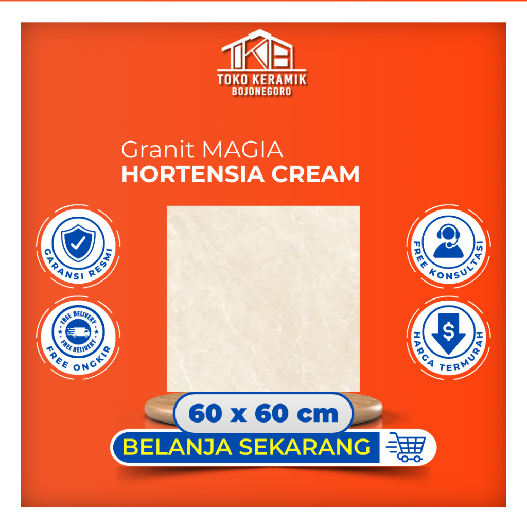 Granit Lantai Glossy Kilap Motif Marble 60x60 Magia Hortensia Cream kw III