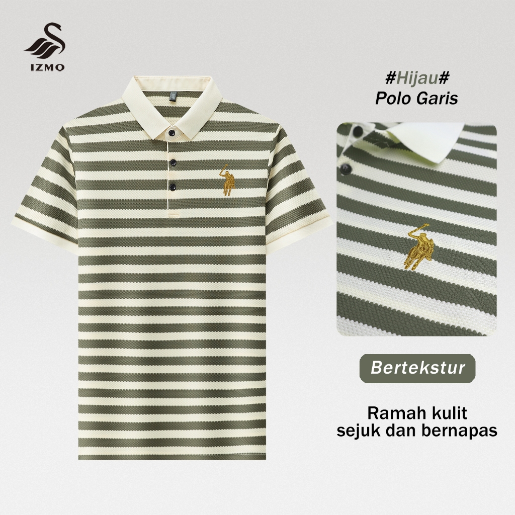 Baju Polo Pria Kaos Garis Garis Pria Kemeja Inport Pria Bordir Rajutan Hijau
