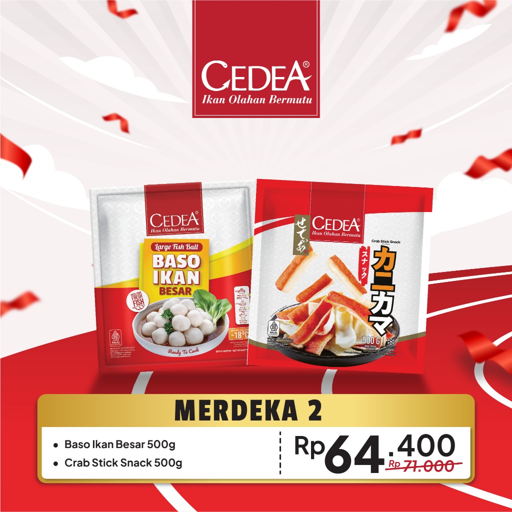 

CEDEA Bundling Merdeka 2 (Baso Ikan Besar 500gr & Crab Stick Snack 500gr)