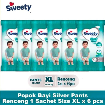 DAPAT 6 1 RENCENG SWEETY SILVER PANTS HALUS BANGET POPOK BAYI RENCENG 1 SACHET X 6 PCS SIZE M L XL P
