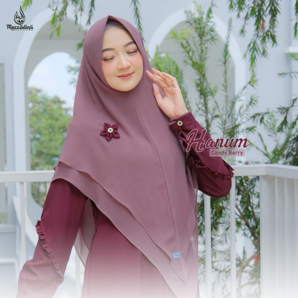 KHIMAR HANUM BY MECCADINA FASHION WANITA HIJAB PEREMPUAN JILBAB INSTAN BAHAN CERUTY WARNA CANDY BERR