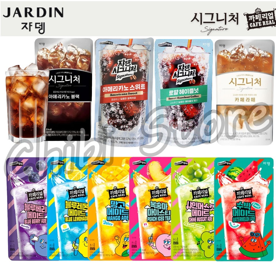 

JARDIN SIGNATURE Korean Pouch Coffee 230ml - 쟈뎅 Jardin Korea Coffee Drink Pouch Americano - Jardin Royal Hazenult - Jardin Café Latte - Jardin Iced Peach Tea - Jardin Blue Lemon Ade - Jardin Shine Muscat Ade