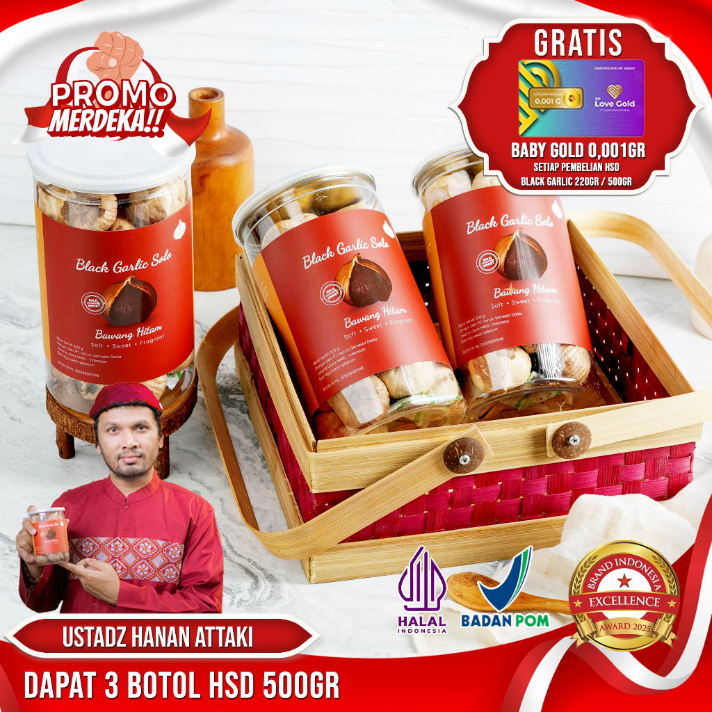 

3 BOTOL HSD Black Garlic Solo ( Bawang Hitam Tunggal) 500 Gr