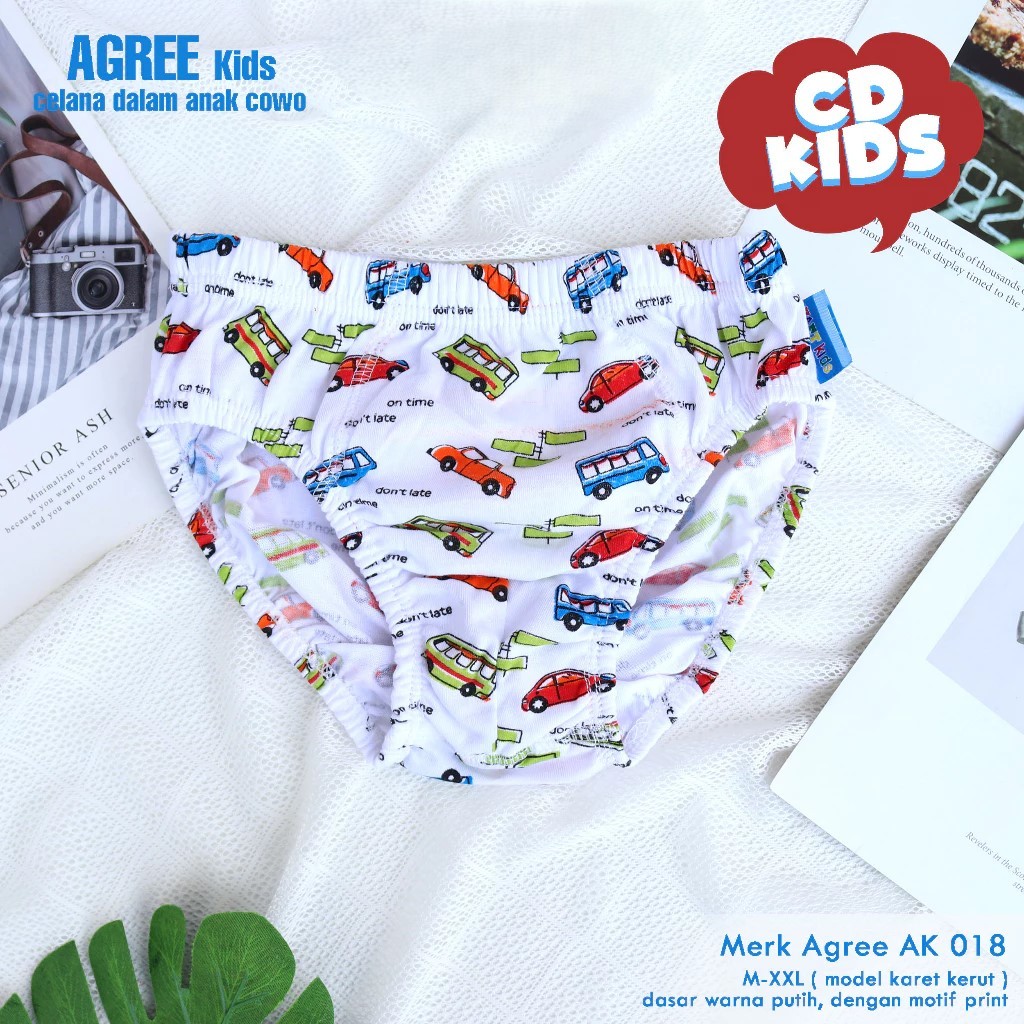 [ 3pc ] CD Agree Kids AK 018 / 027 CAR PUTIH ( 2-9 tahun ) Celana Dalam Anak Cowo M-XXL Putih Full M