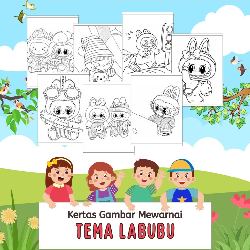 

20 LEMBAR KERTAS MEWARNAI ANAK TEMA LABUBU (READY LANGSUNG KIRIM)