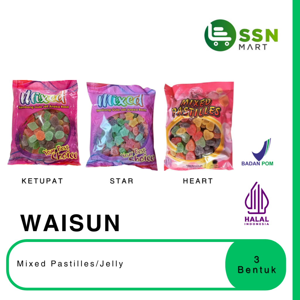 

SSNMart Waisun Mixed Pastilles/Jelly 1Kg 3 macam bentuk