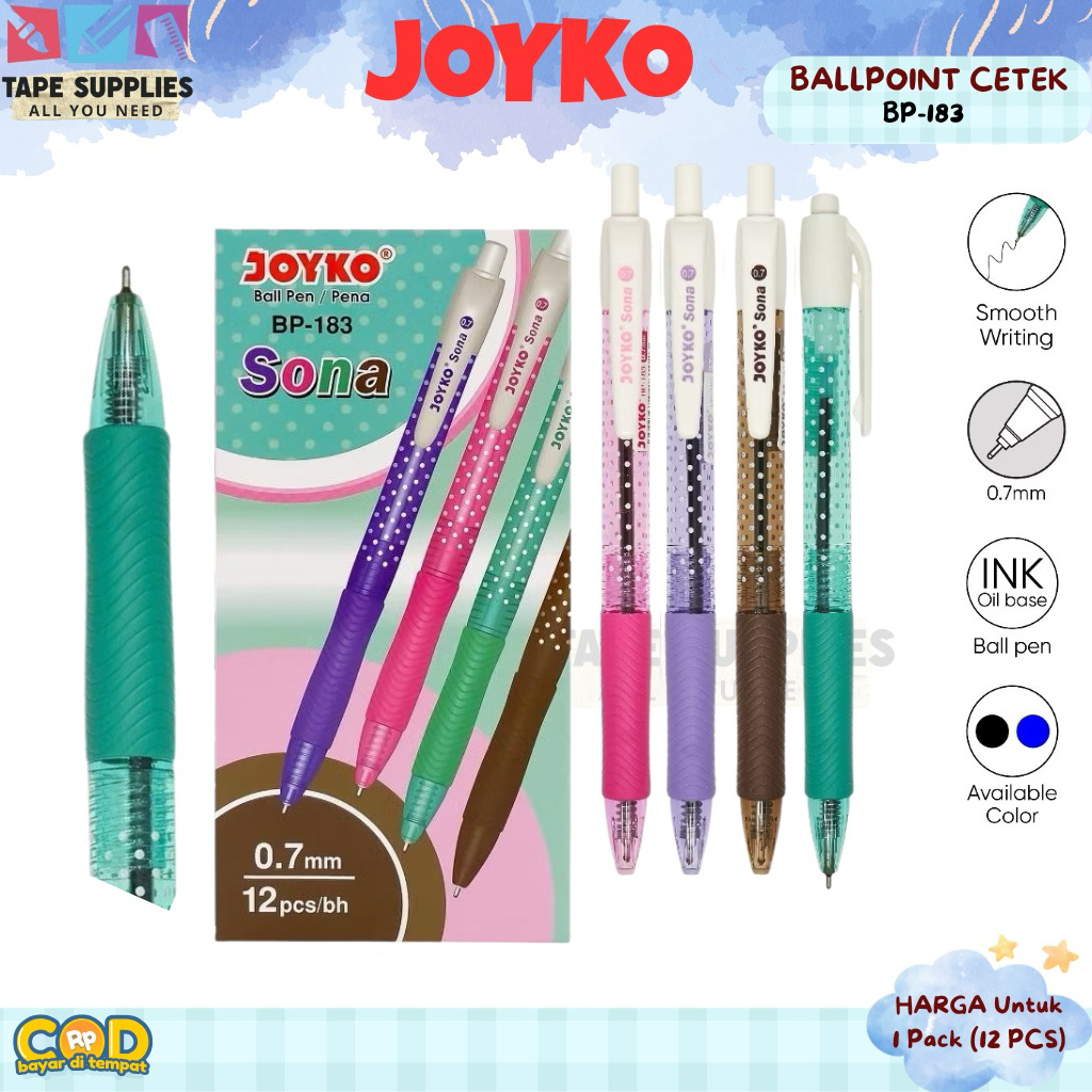 

(12 PCS) BALLPOINT JOYKO BP-183 0.7mm / Pulpen Standar Retractable