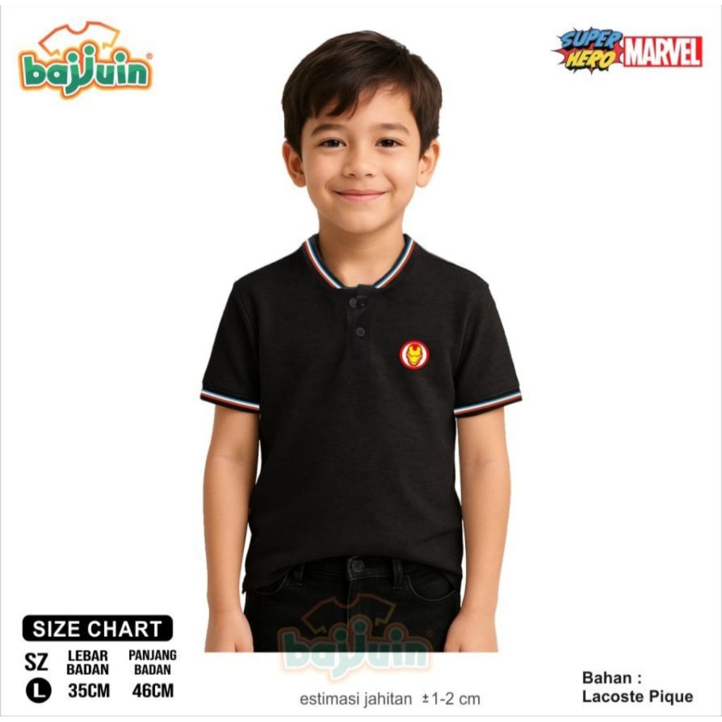 Polo T-shirt Lacoste Anak Superhero Ironman  Bahan Lacoste PQ Usia 1-16  Tahun
