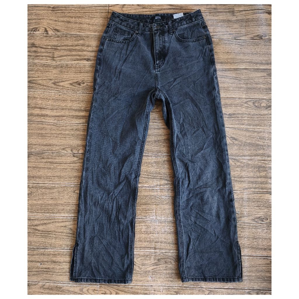 CELANA PANJANG JEANS WARNA ABU TUA MUSINSA STANDAR HW BAGGY LOOSE SIZE-27 YRHIM8