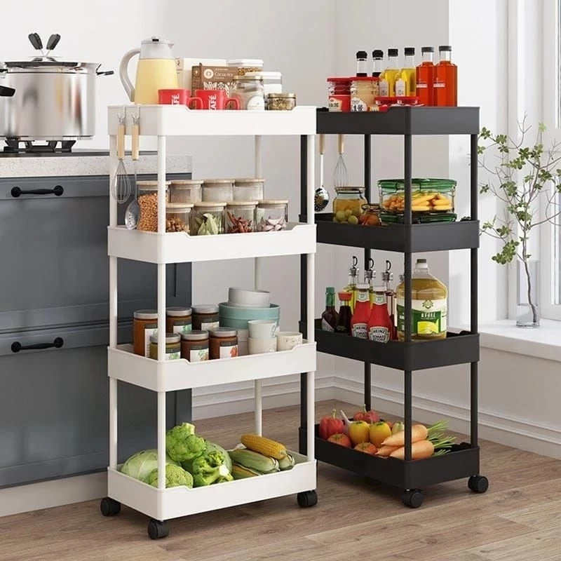 Rak Susun Dorong YEYE 4  Susun Tingkat Serbaguna Stacking Shelves Rak Dapur Salon Kantor Kamar Mandi Kosmetik Baju Celana Pakaian Kos Penyimpanan Snack Makanan Minuman Serbaguna Multi Fungsi Troli Trolley Troley Dengan Roda Stand Hanger