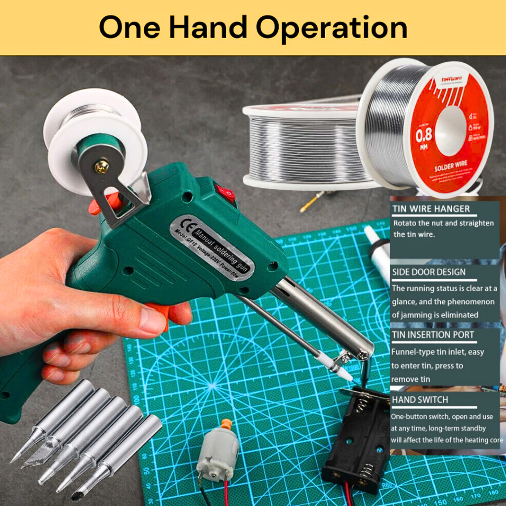 ORI Taffware Solder Listrik Tembak + timah set Mata 5 pcs lengkap 60 Watt GT10