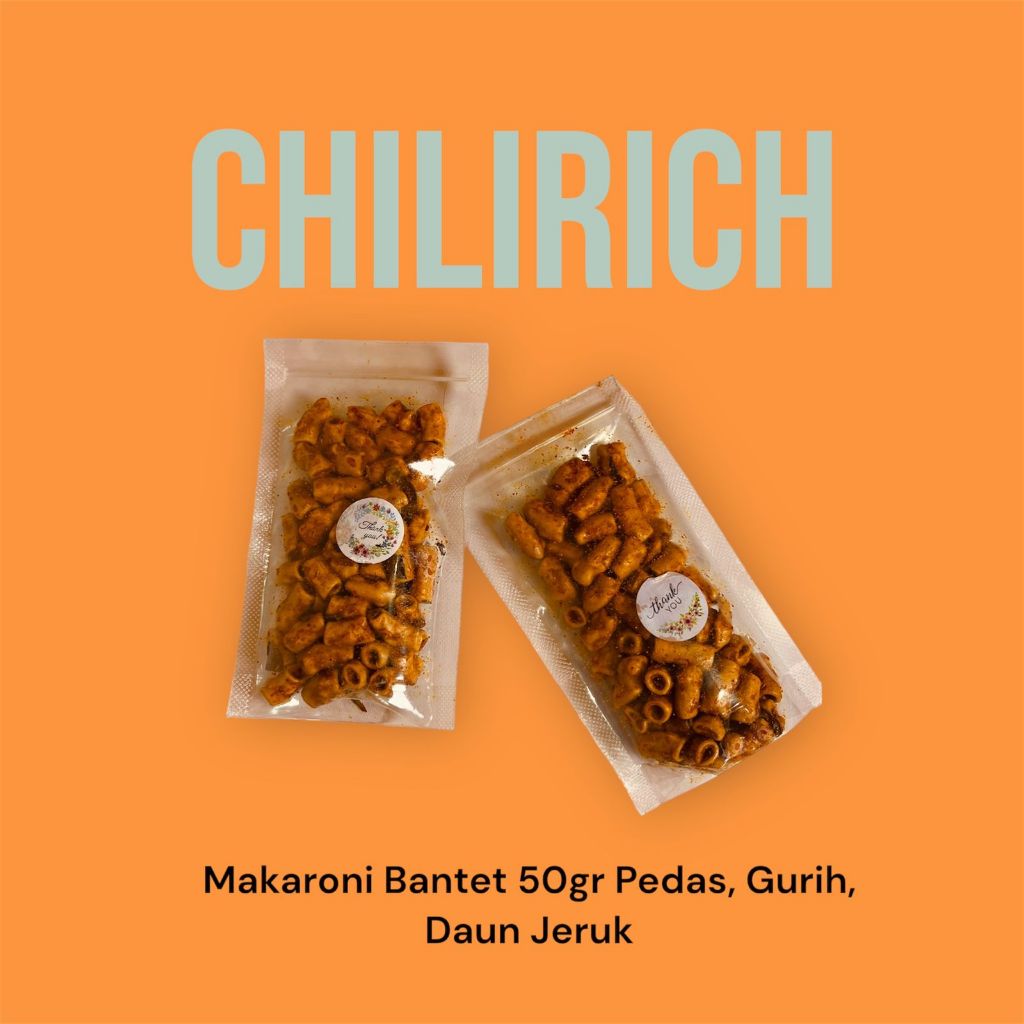 

Makaroni Bantet 50gr paket 5Pcs, Pedas, Gurih, Daun Jeruk, Dijamin Nagih!