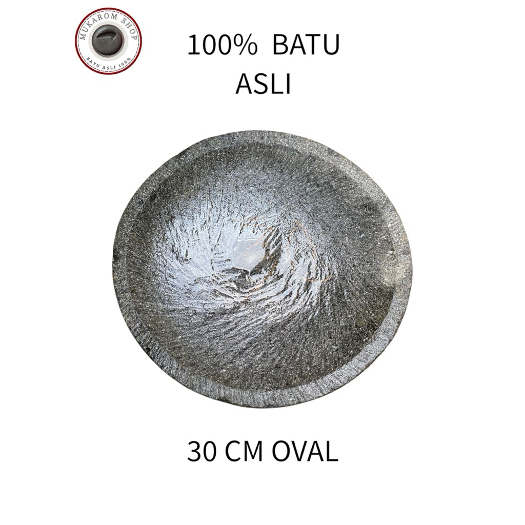 cobek batu asli oval ukuran 30 cm fre ulekan