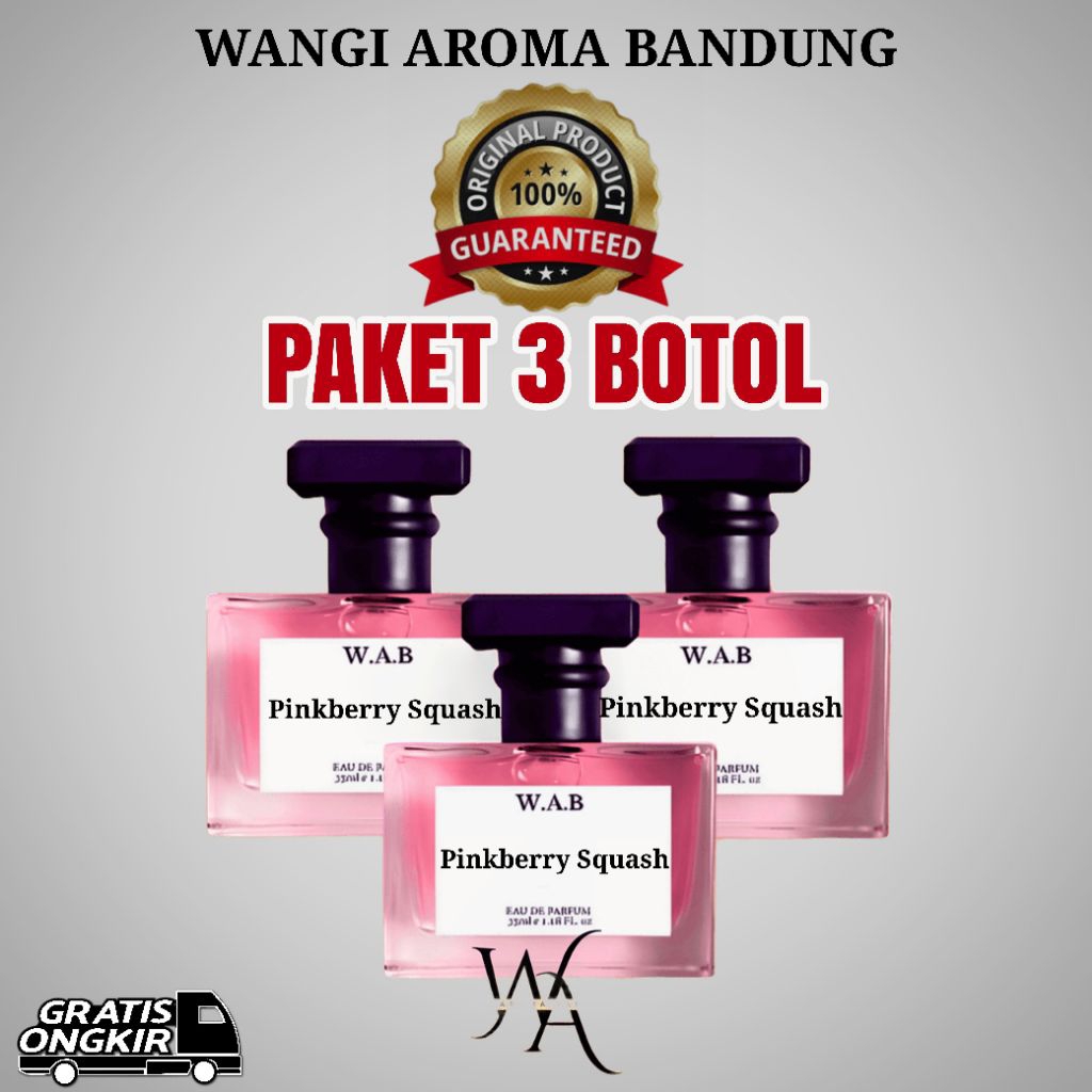 promo paket 3 botol parfume W.A.B wangi pink berry farpume wanita tahan lama fresh mewah elegan farf