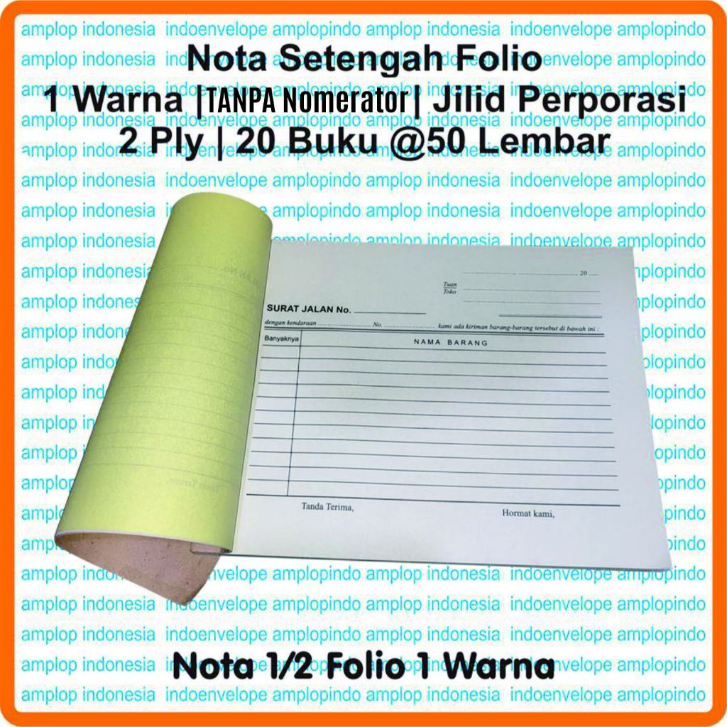 

Nota Custom 1/2 Folio 1 Warna 2 Ply Tanpa Nomerator