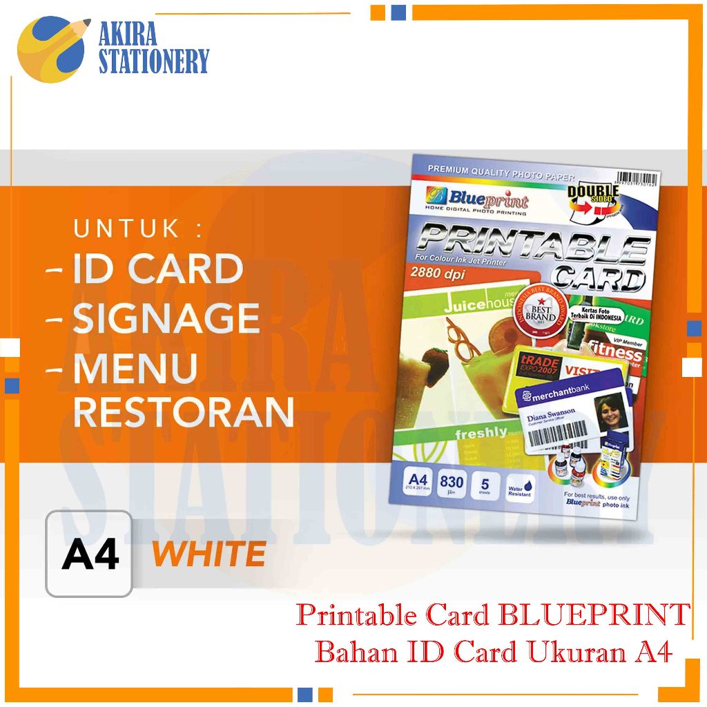 Bahan ID Card Blueprint Ukuran A4 830 Um  isi 5 Set / Printable Card BP - GPA4210 ukuran A4 210 x 29